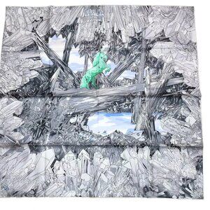 Hermes Scarf La Vallee de Cristal 90 cm silk green white Carre unicorn horse 35"